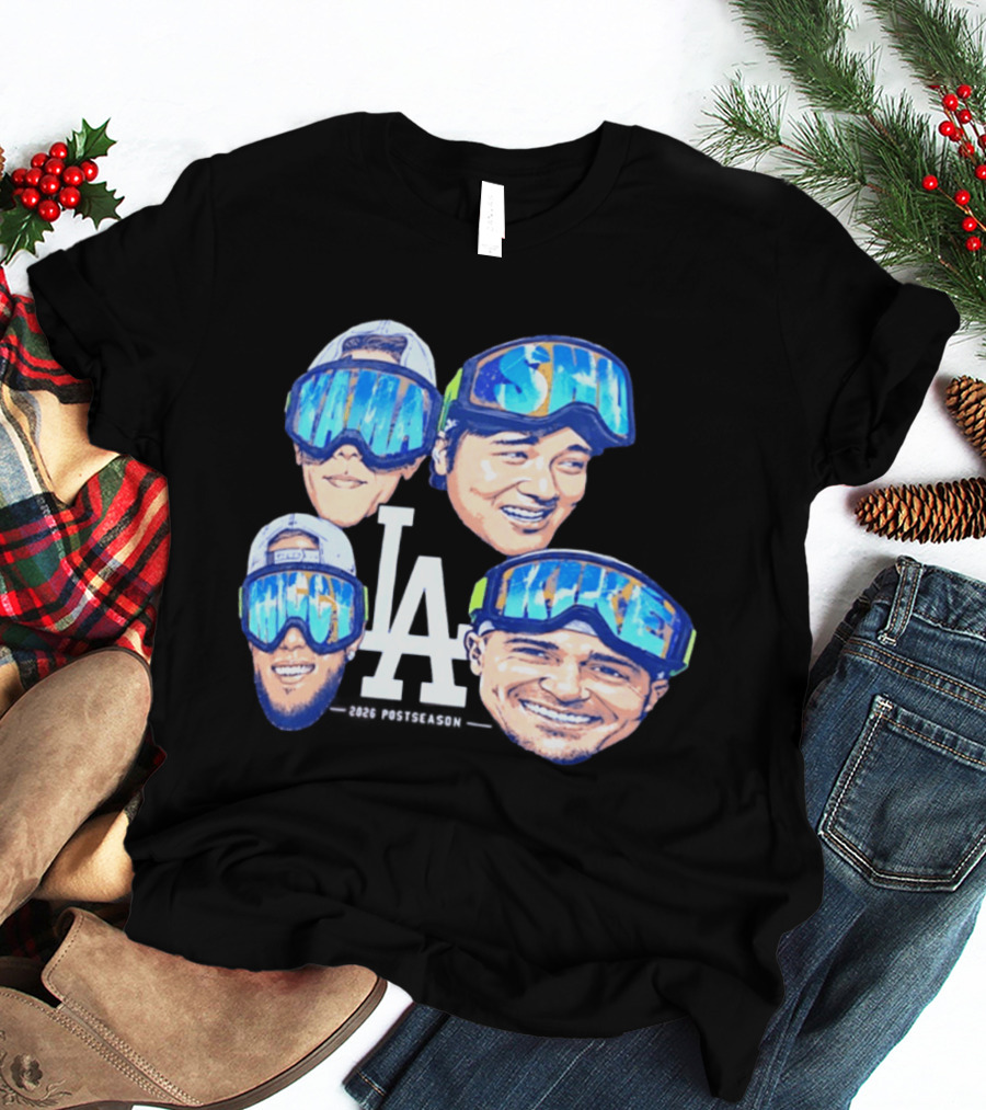 Los Angeles Dodgers 2026 Postseason Big Head LA Goggles MAMA SMILE MIKE T-Shirt