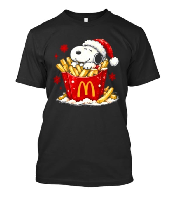 McDonalds Holiday Snoopy Christmas Fries Santa Hat Festive Fast Food Wishes T-Shirt