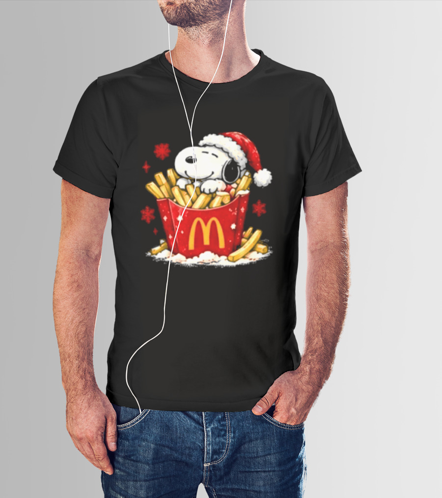McDonalds Holiday Snoopy Christmas Fries Santa Hat Festive Fast Food Wishes T-Shirt