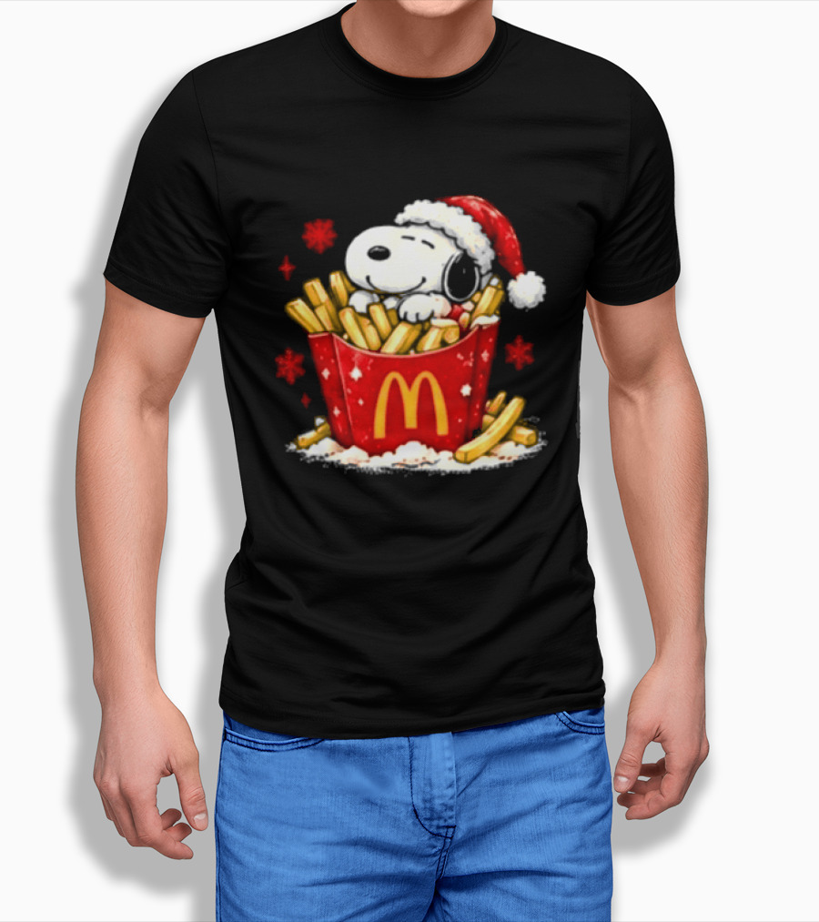 McDonalds Holiday Snoopy Christmas Fries Santa Hat Festive Fast Food Wishes T-Shirt