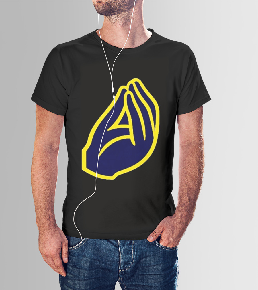 Milwaukee Yellow Indistinguishable Lettering Blue Enclosed Prayer Hands T-Shirt