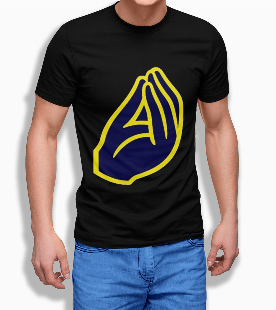 Milwaukee Yellow Indistinguishable Lettering Blue Enclosed Prayer Hands T-Shirt
