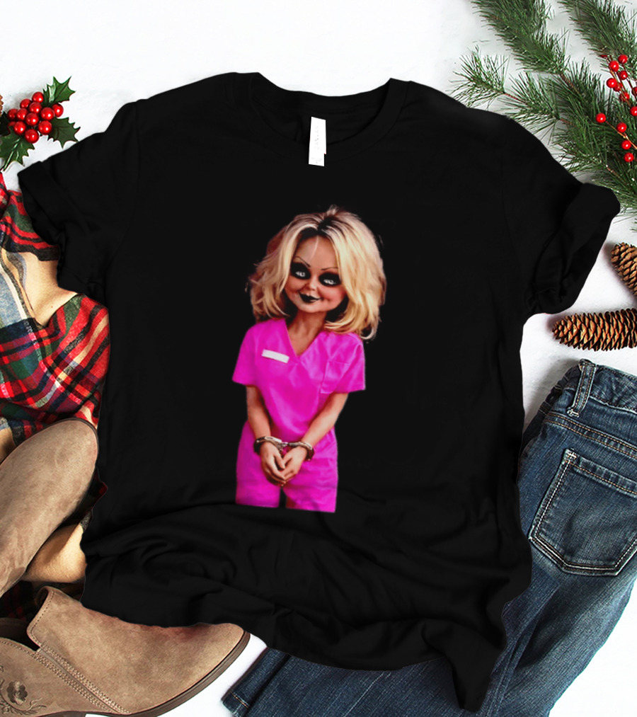 Tiffany Valentine Chucky Doll Pink Prison Uniform Halloween Costume T-Shirt