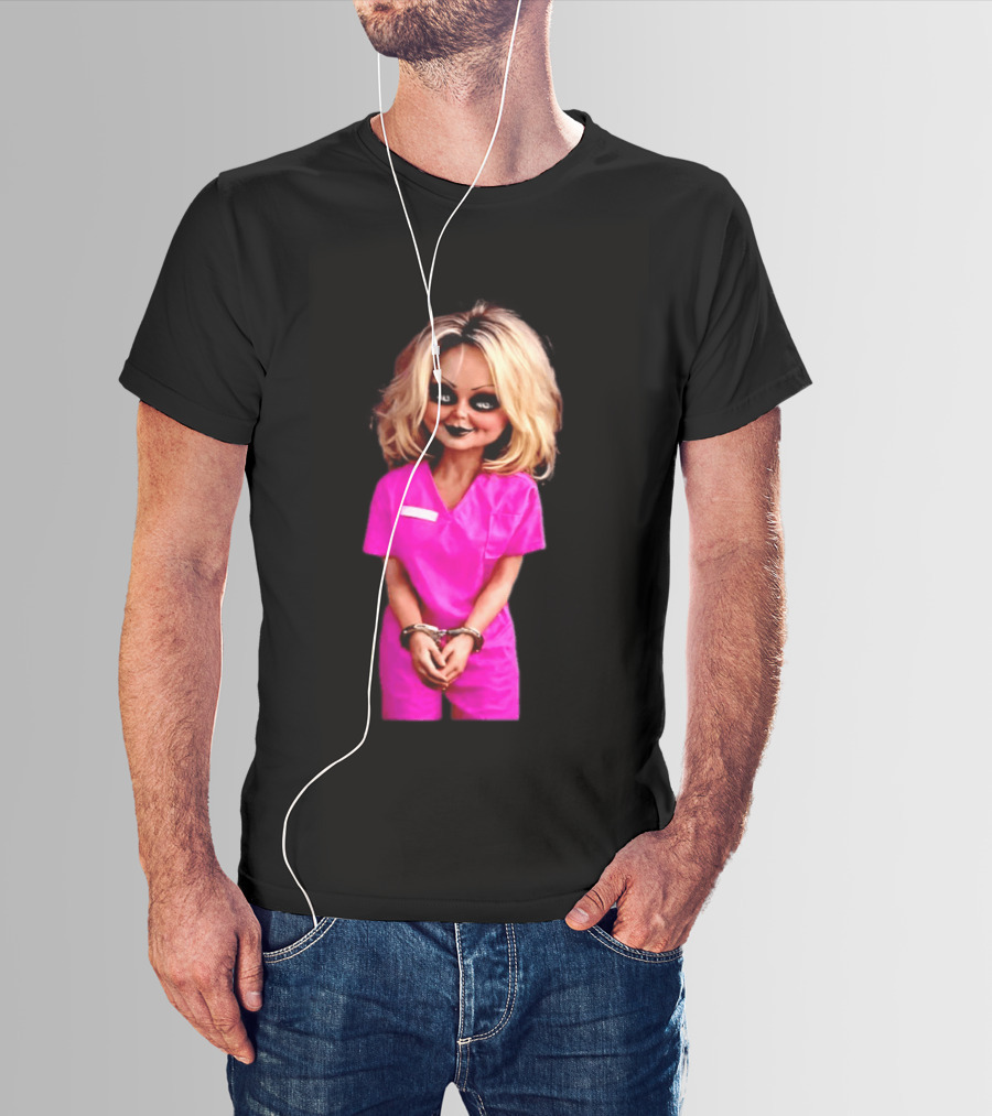 Tiffany Valentine Chucky Doll Pink Prison Uniform Halloween Costume T-Shirt