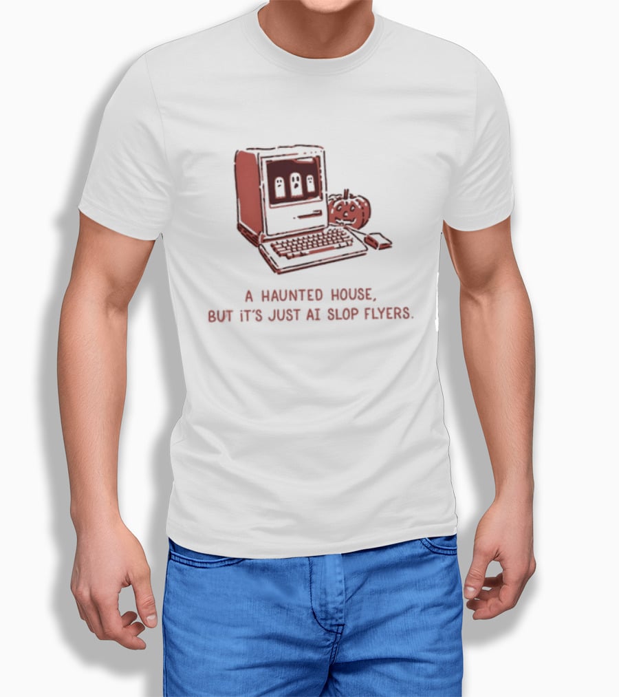 A Haunted House But It's Just AI Slop Flyers Vintage Computer Pumpkin T-Shirt