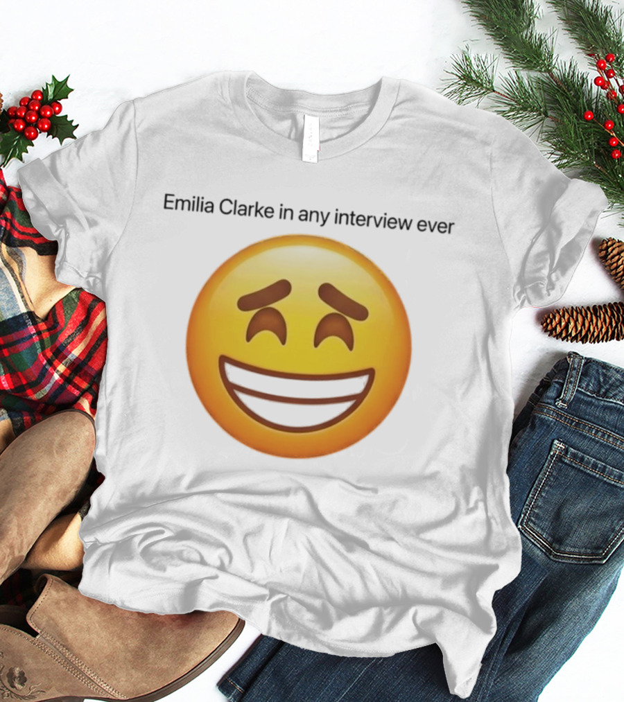 Emilia Clarke In Any Interview Ever Smiling Emoji T-Shirt