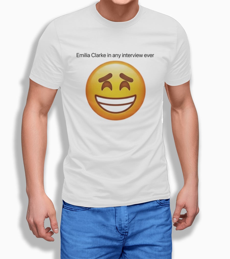 Emilia Clarke In Any Interview Ever Smiling Emoji T-Shirt