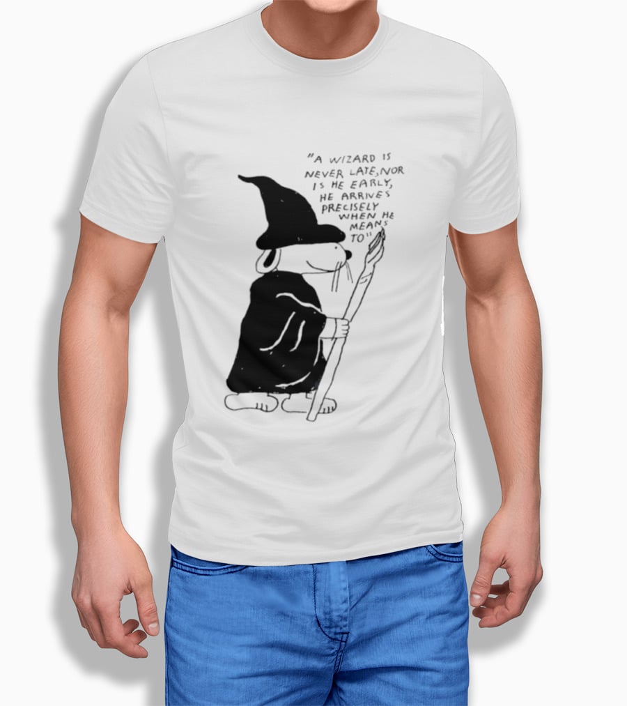 Snoopy Wizard Never Late Nor Early Arrives Precisely When He Means To T-Shirt