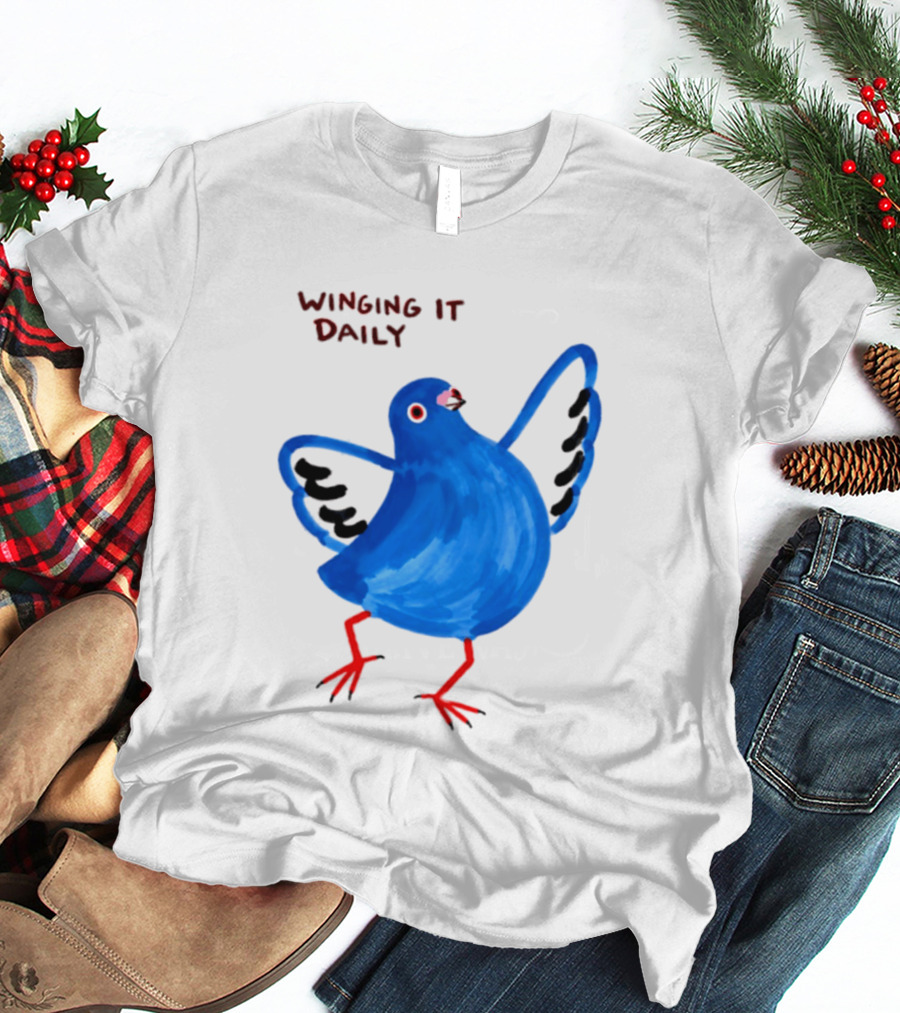 Winging It Daily Pigeon Cartoon Bird T-Shirt