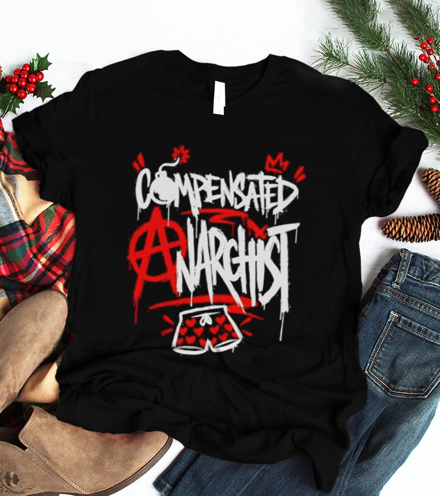 Compensated Anarchist With Bomb And Heart Shorts Graffiti Style Anarchism T-Shirt