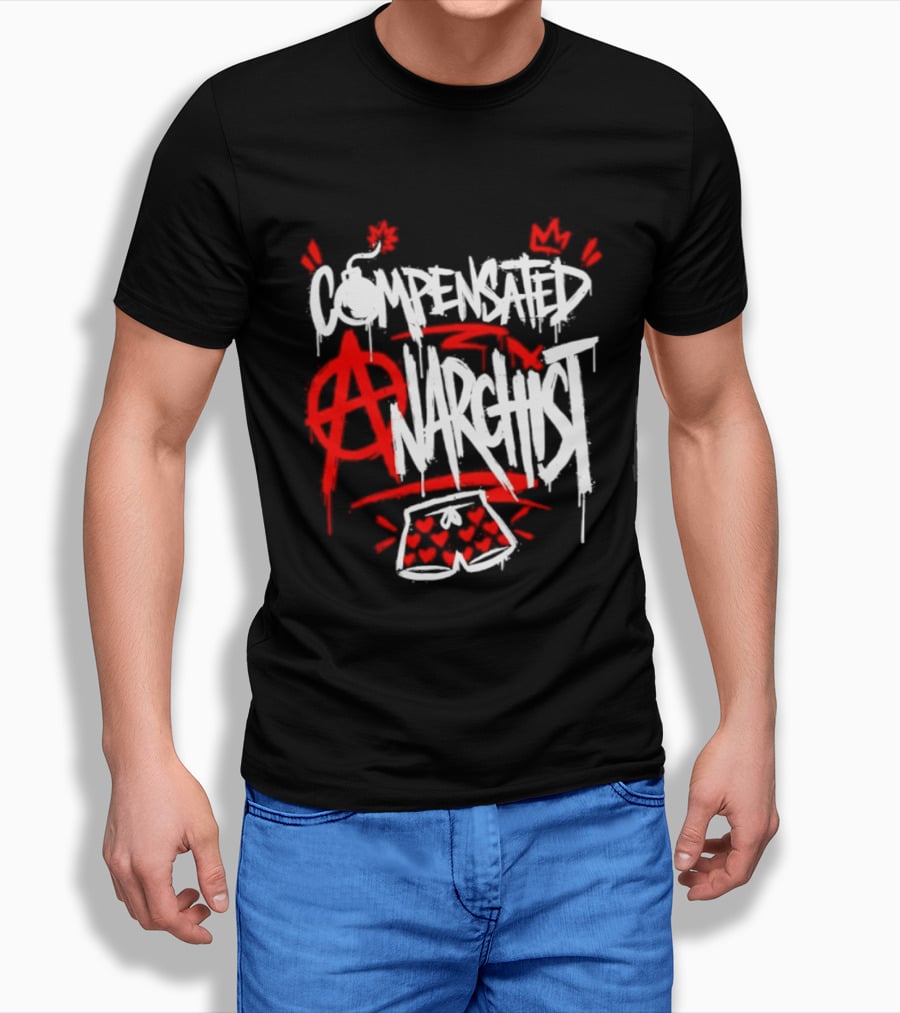 Compensated Anarchist With Bomb And Heart Shorts Graffiti Style Anarchism T-Shirt