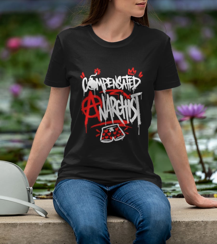 Compensated Anarchist With Bomb And Heart Shorts Graffiti Style Anarchism T-Shirt
