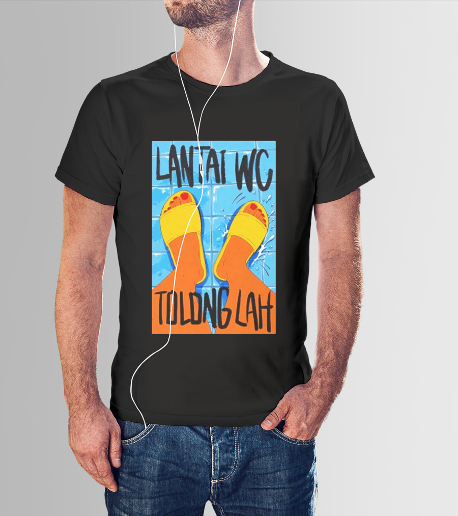 Lantai WC Tolong Lah Bathroom Floor Humor Yellow Sandals T-Shirt