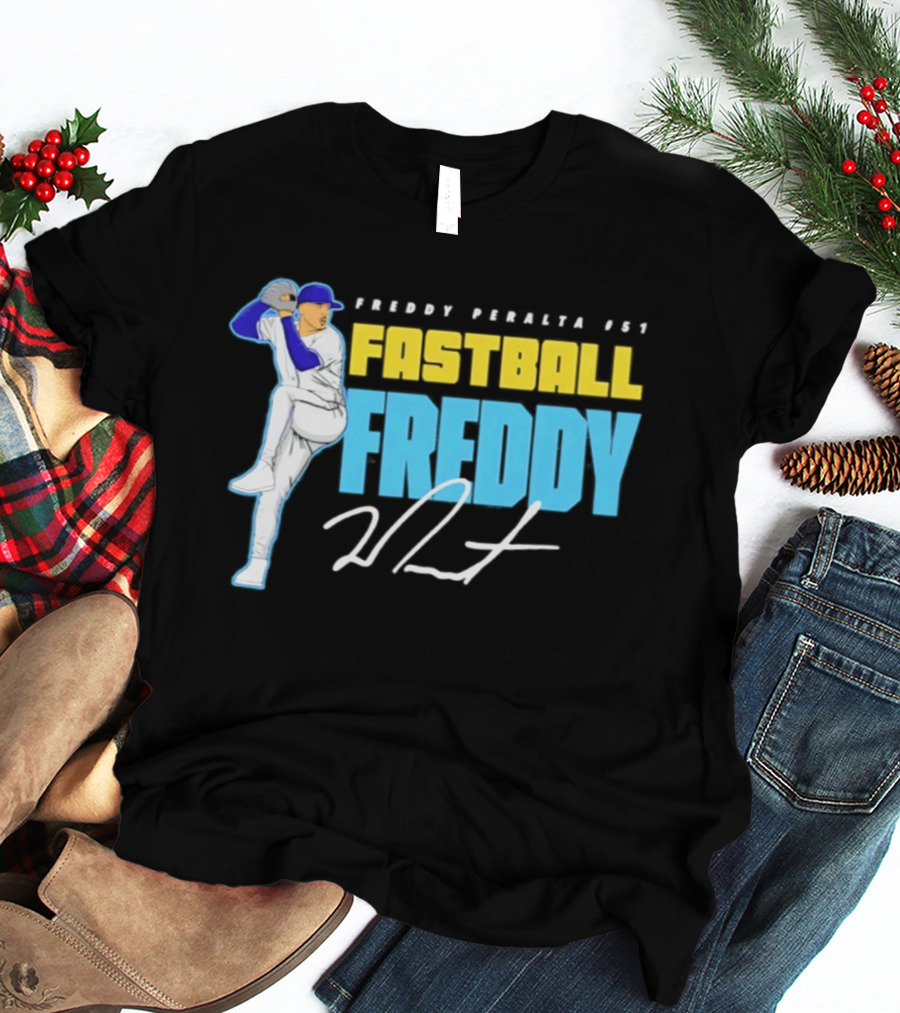Freddy Peralta #51 Fastball Freddy Signature Pitching Pose T-Shirt