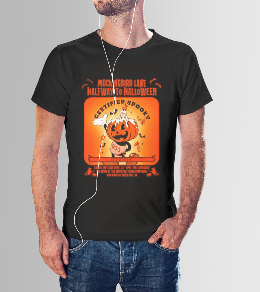 Mockingbird Lane Halfway To Halloween Certified Spooky Natatat Studios Vintage Cartoon Pumpkin T-Shirt