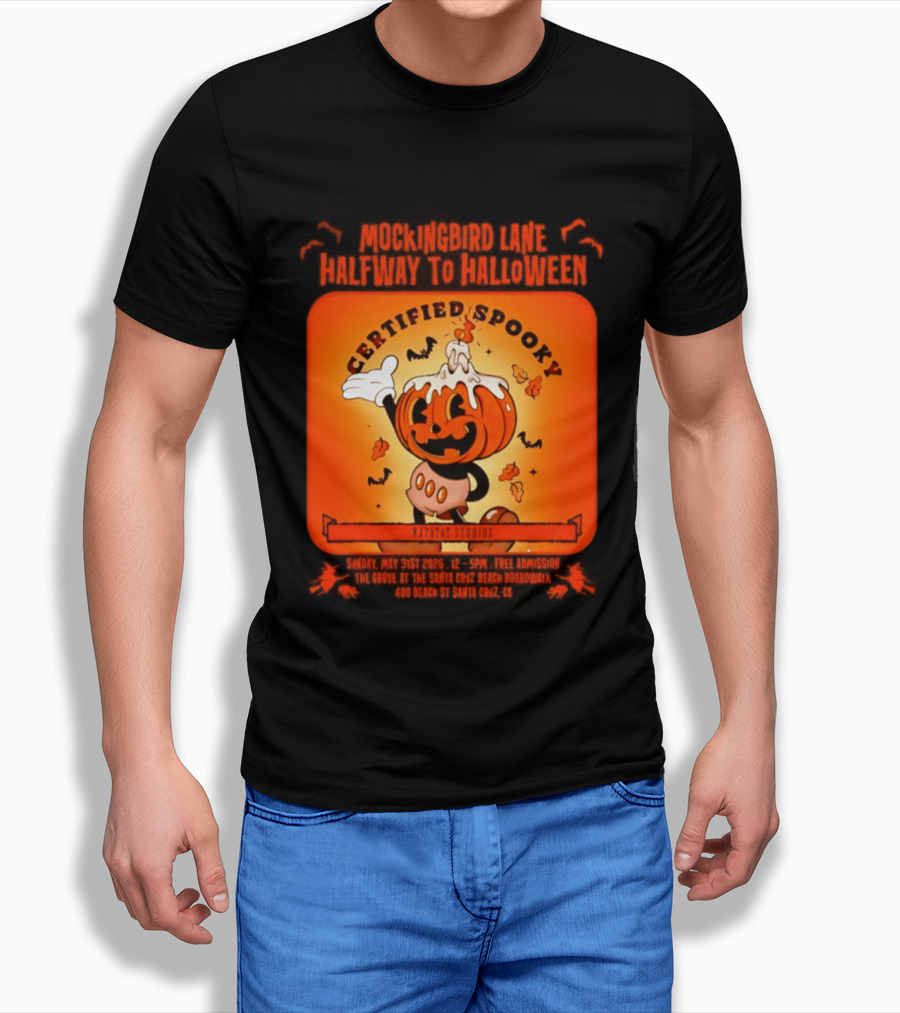 Mockingbird Lane Halfway To Halloween Certified Spooky Natatat Studios Vintage Cartoon Pumpkin T-Shirt