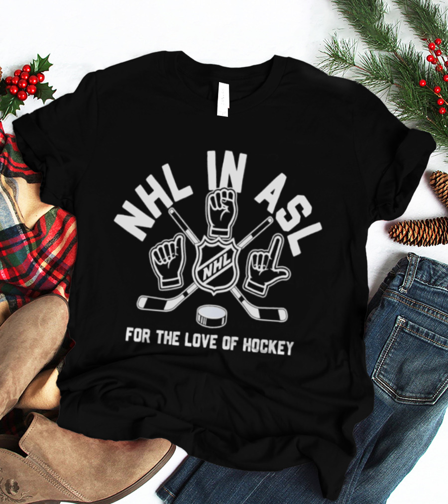 NHL In ALS For The Love Of Hockey Puck Crossing Sticks And Hand Signs T-Shirt