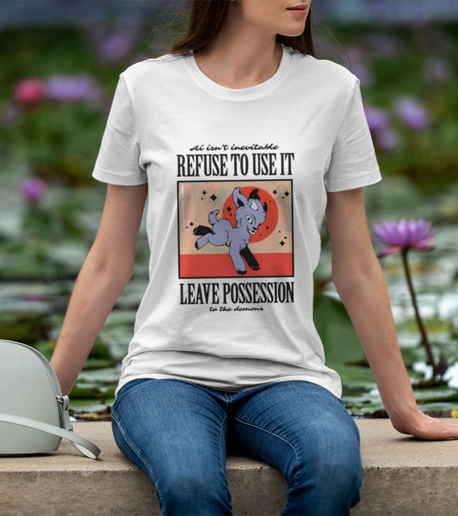 AI Isn't Inevitable Refuse To Use It Leave Possession To The Demons Vintage Style Creepy Cute Cartoon Goat T-Shirt