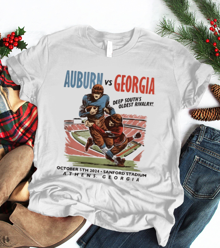 Auburn Vs Georgia Deep South's Oldest Rivalry October 5th 2024 Sanford Stadium Athens Georgia T-Shirt