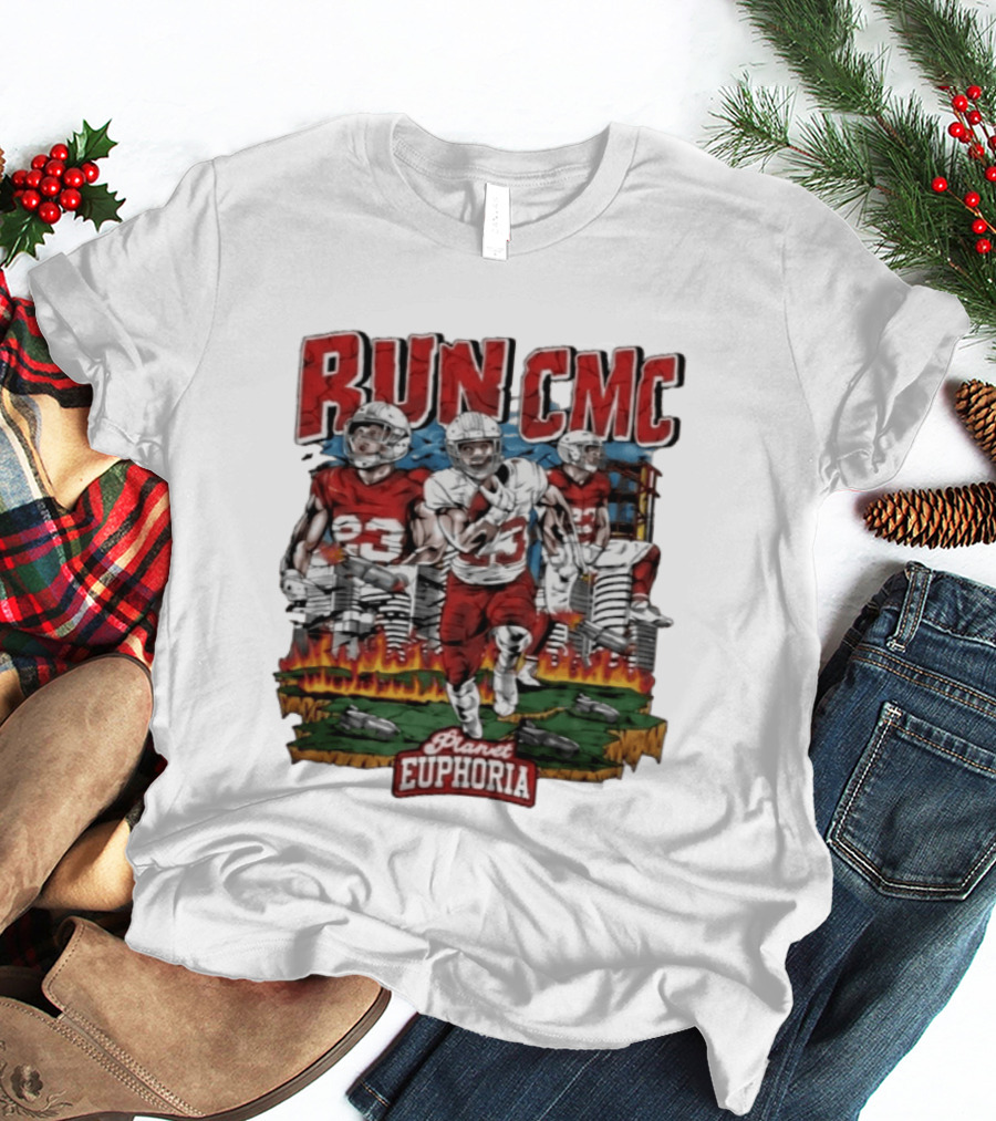 RUN CMC Christian McCaffrey San Francisco 49ers Planet Euphoria T-Shirt