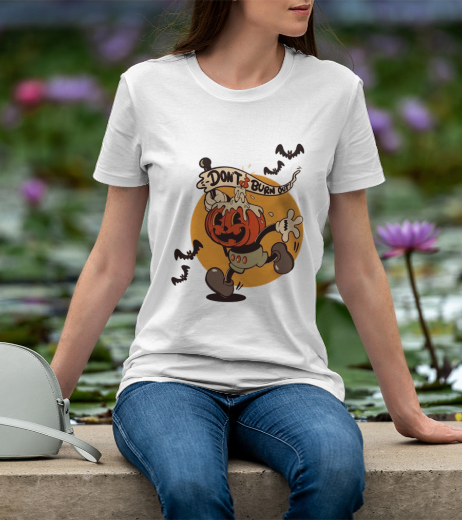 Don't Burn Out Pumpkin Candle Cartoon Halloween 2026 T-Shirt