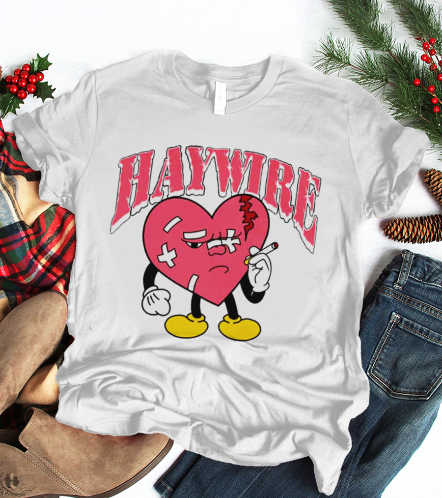 Haywire Heart Cartoon With Cigarette And Patches T-Shirt