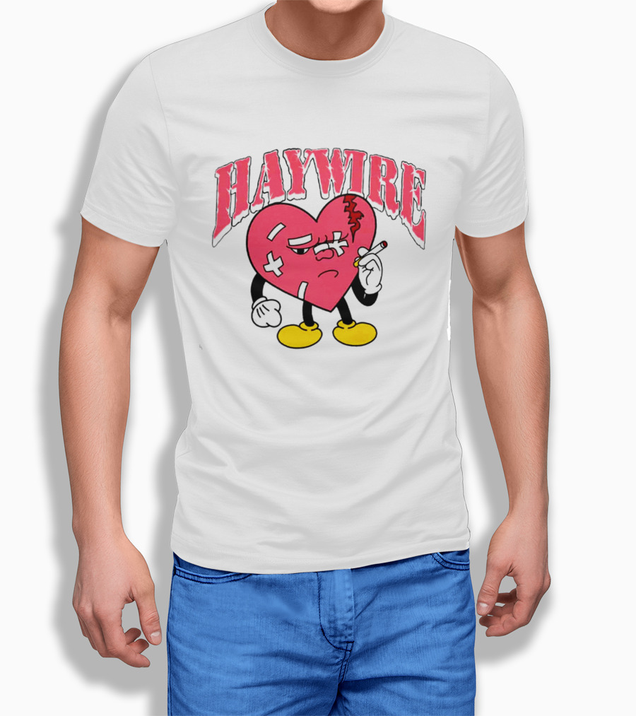 Haywire Heart Cartoon With Cigarette And Patches T-Shirt