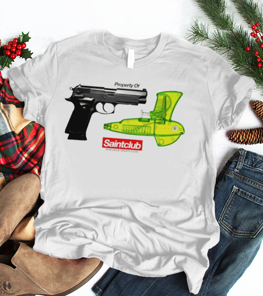 Pistol Property Saintclub Worldwide Service 2026 Black And Green Water Guns T-Shirt