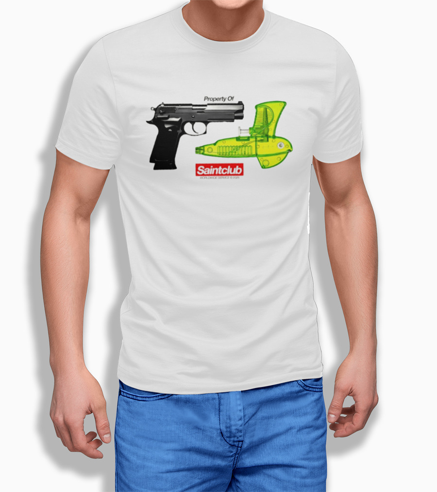 Pistol Property Saintclub Worldwide Service 2026 Black And Green Water Guns T-Shirt