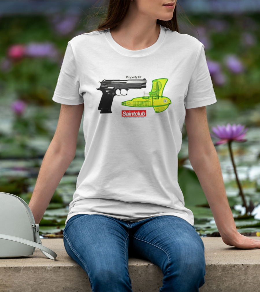Pistol Property Saintclub Worldwide Service 2026 Black And Green Water Guns T-Shirt