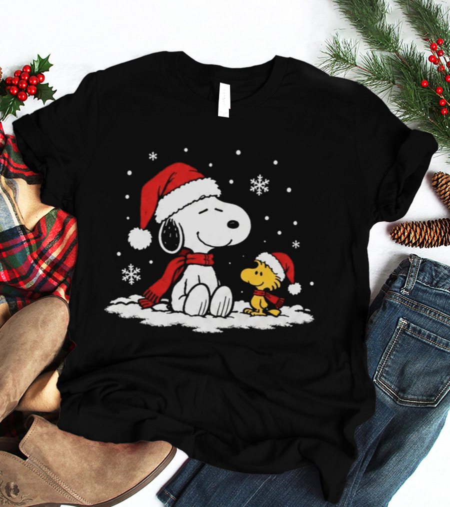 Peanuts Snoopy And Woodstock Christmas Tree Happiness All Over For Comic Fans T-Shirt