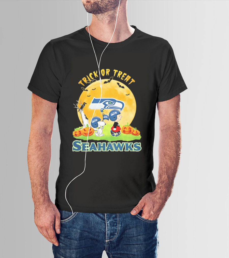 Seattle Seahawks Peanuts Trick Or Treat Halloween Abbey Road 2026 T-Shirt
