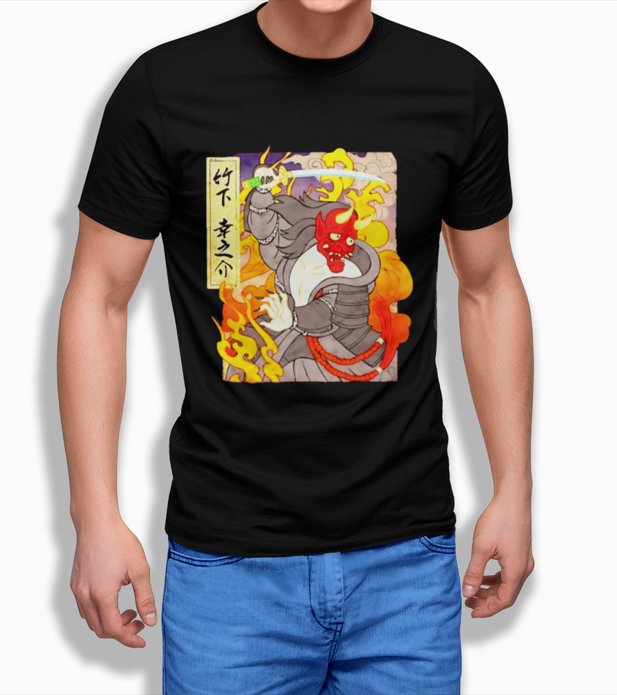 Konosuke Takeshita Demon Samurai AEW Collaboration With Japanese Inspired Flames And Sword T-Shirt