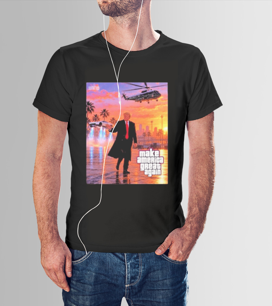 Make America Great Again Flying Cars Helicopter Sunset T-Shirt