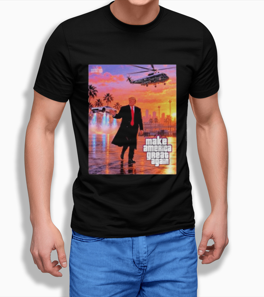 Make America Great Again Flying Cars Helicopter Sunset T-Shirt
