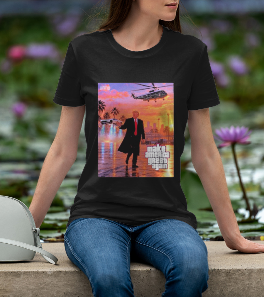 Make America Great Again Flying Cars Helicopter Sunset T-Shirt