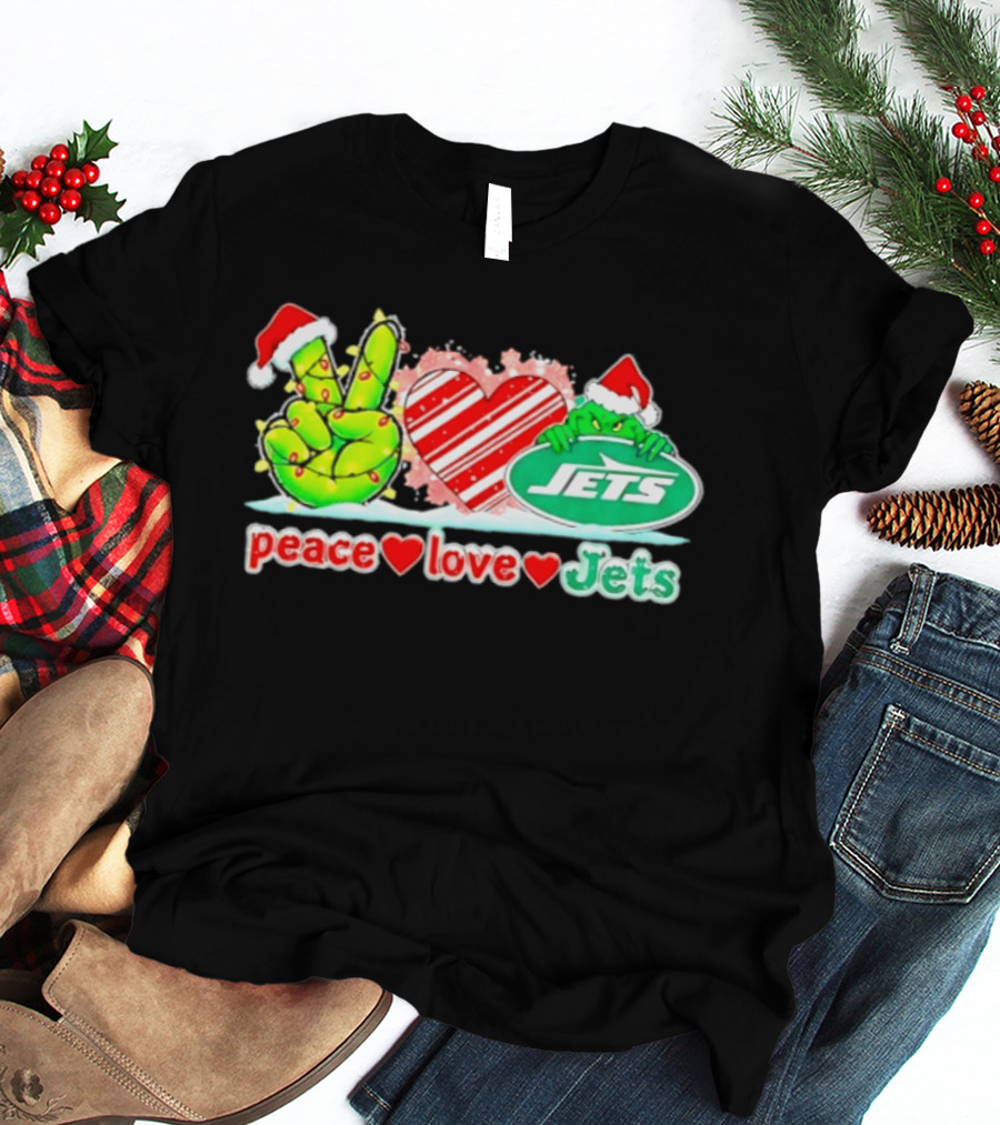 Peace Love Jets Christmas 2026 Grinch New York Football T-Shirt