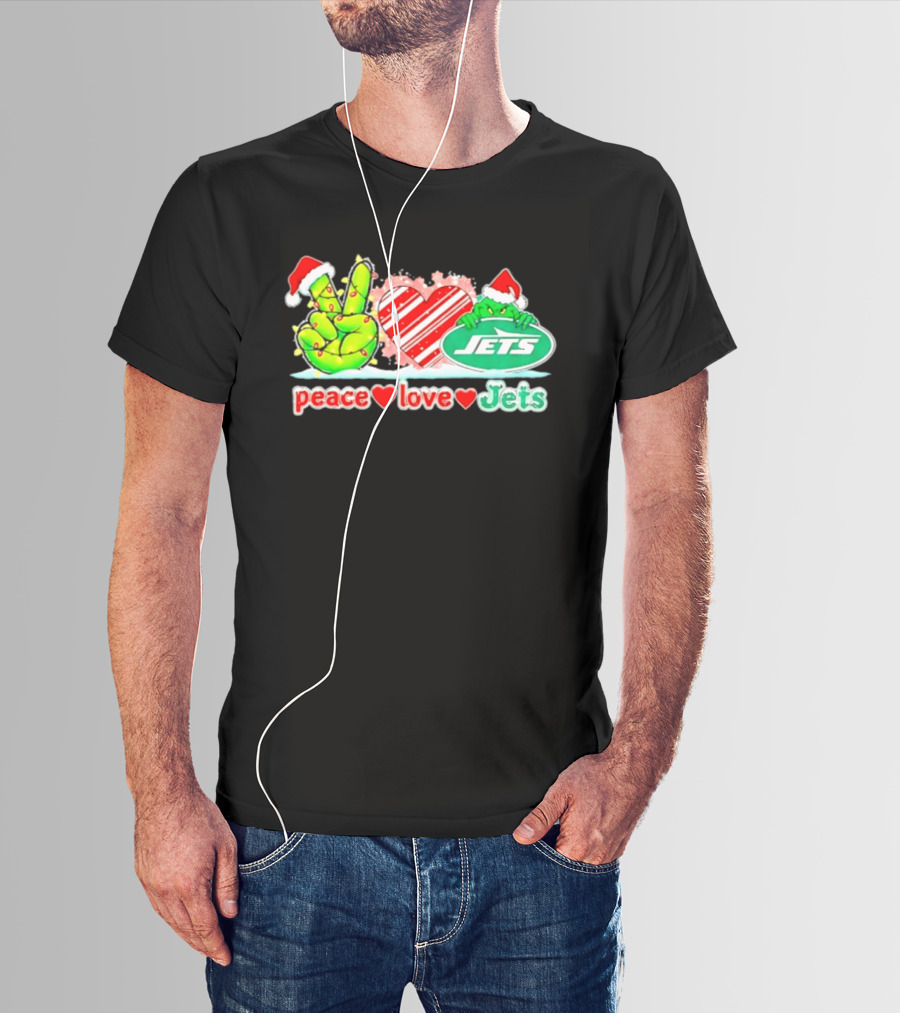 Peace Love Jets Christmas 2026 Grinch New York Football T-Shirt