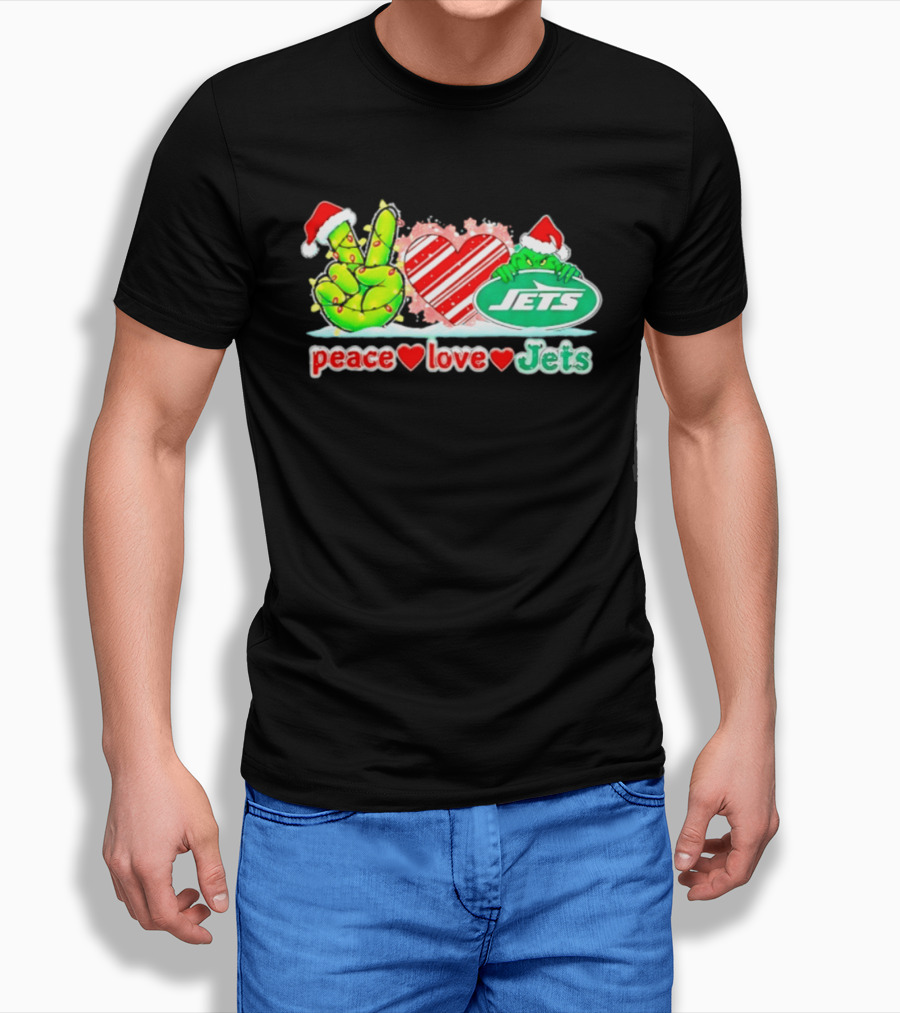Peace Love Jets Christmas 2026 Grinch New York Football T-Shirt