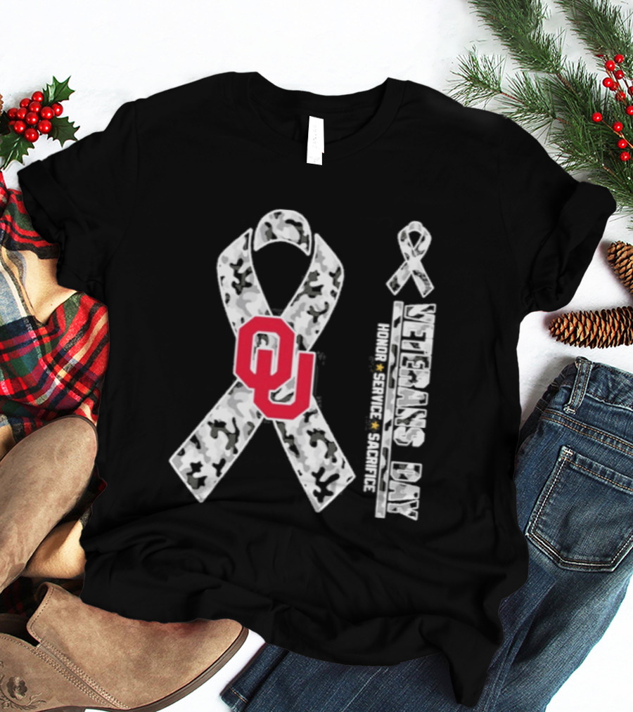 Oklahoma Sooners Veterans Day 2026 Honor Service Sacrifice Camouflage Ribbon T-Shirt