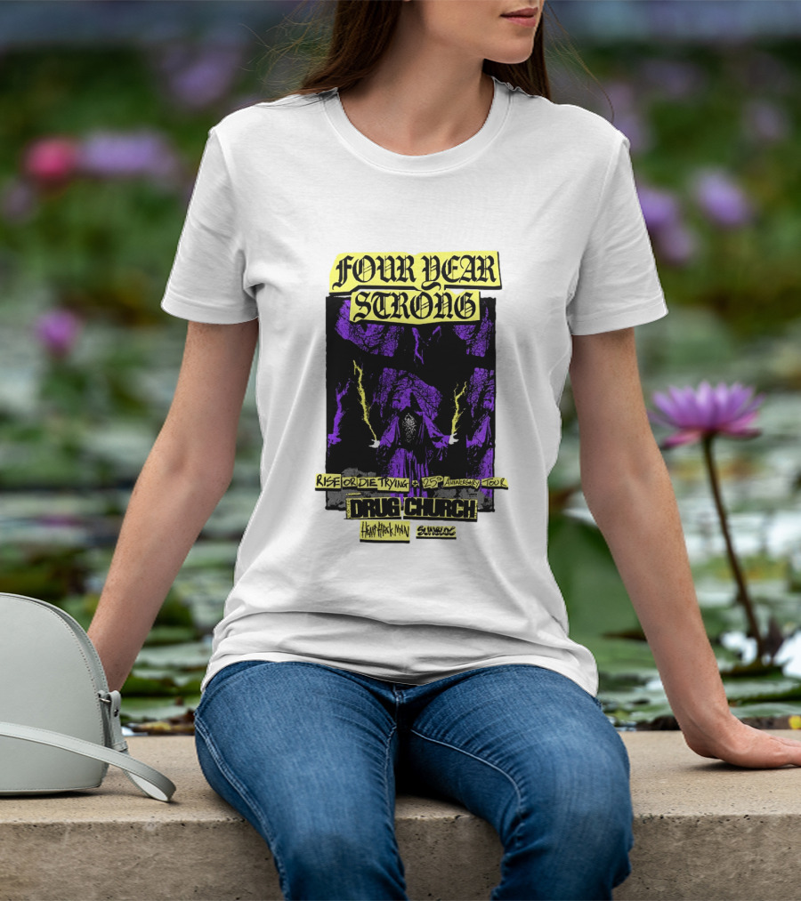 Four Year Strong Rise Or Die Trying 25th Anniversary Tour Drug Church Heart Attack Man Save Face Purple Cloaked Figure T-Shirt