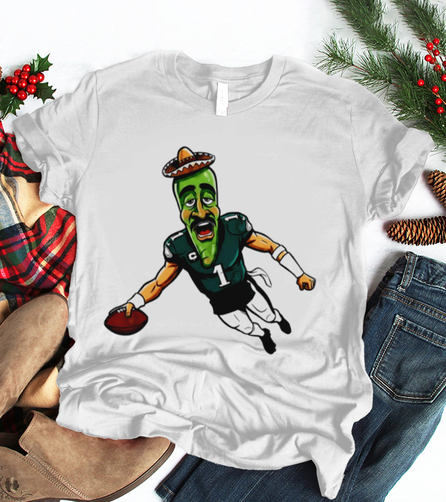 Jalen Hurts Jalapeno Philadelphia Eagles Cartoon Sombrero Football Player T-Shirt