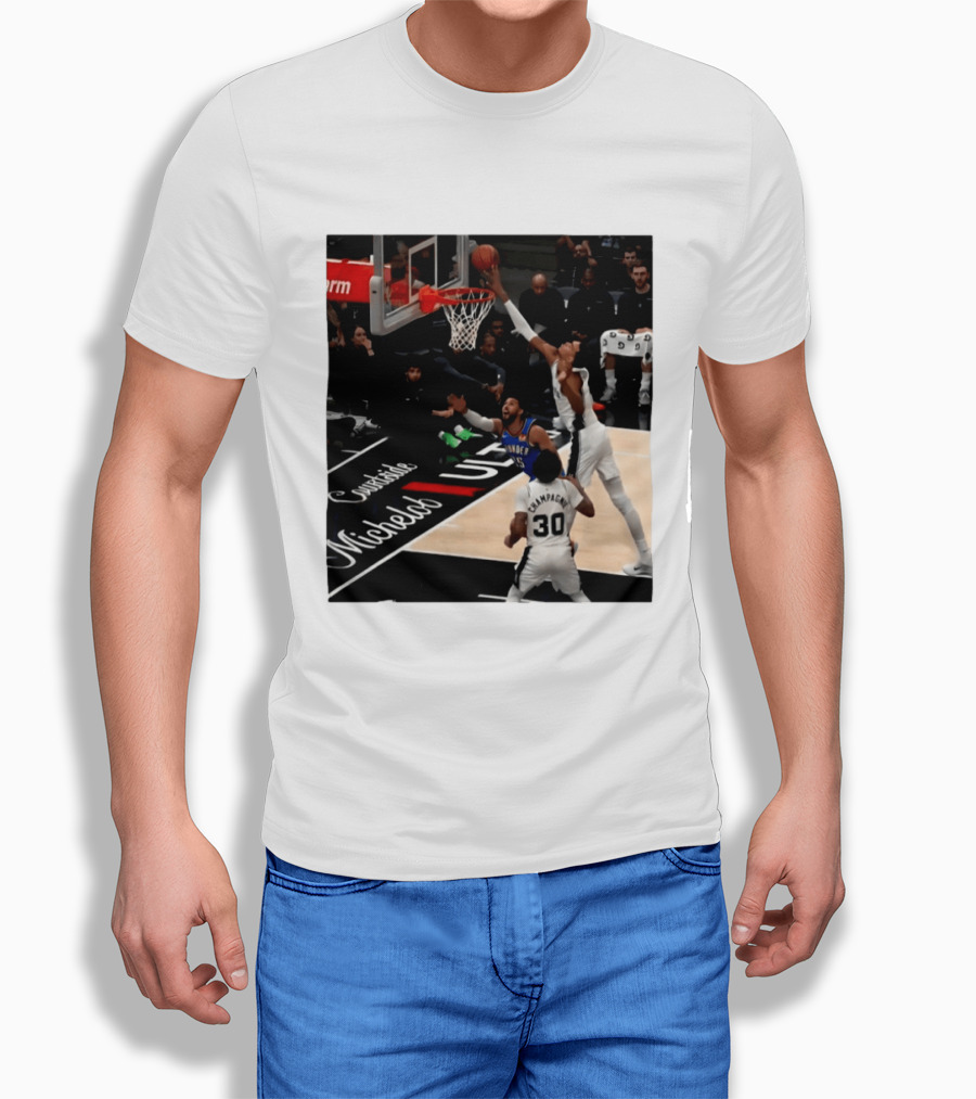 Victor Wembanyama San Antonio Spurs Block Shot Action Thunder Game T-Shirt