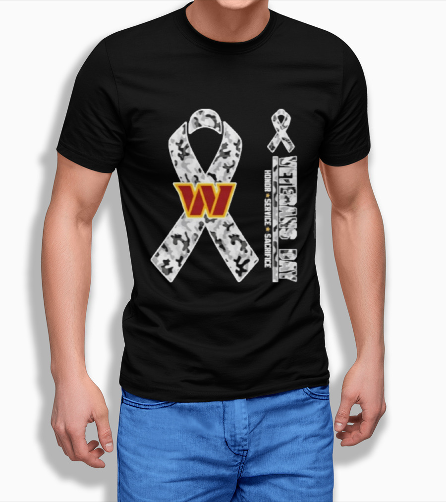 Washington Commanders Veterans Day 2026 Honor Service Sacrifice Camo Ribbon T-Shirt