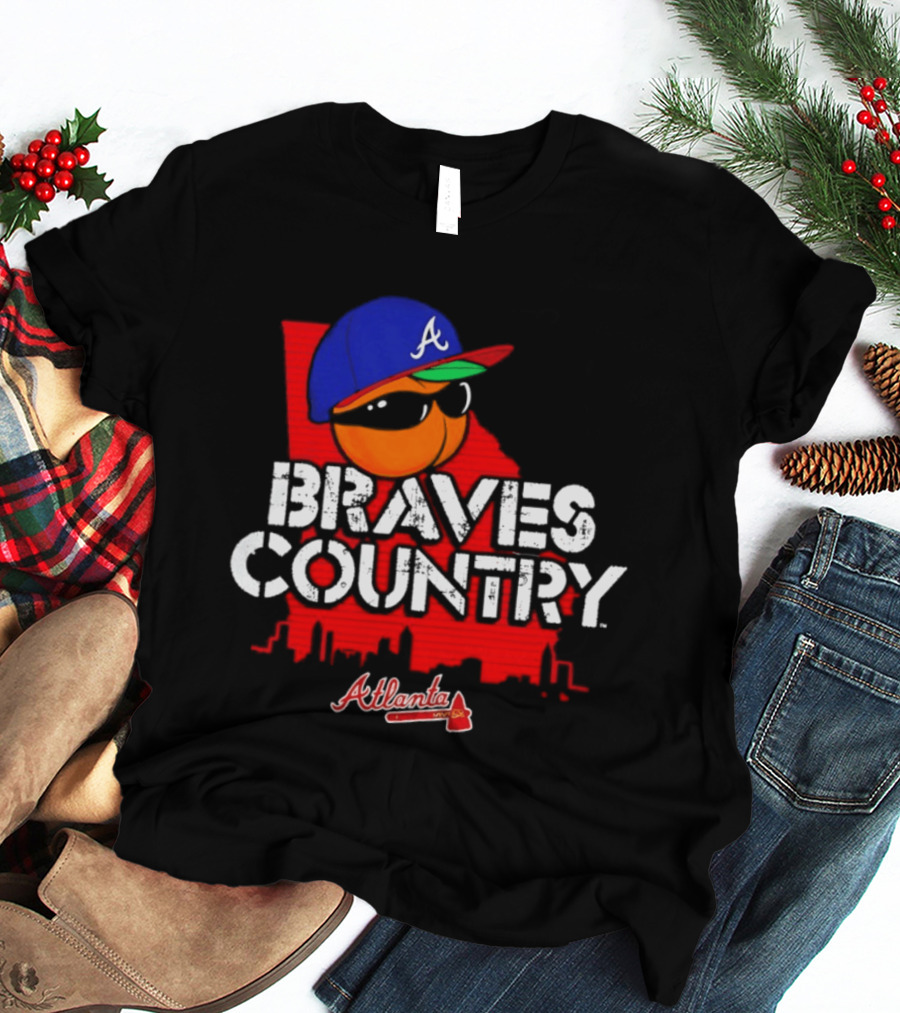 Braves Country Atlanta A Cap Sunglasses Georgia Map Red Skyline T-Shirt
