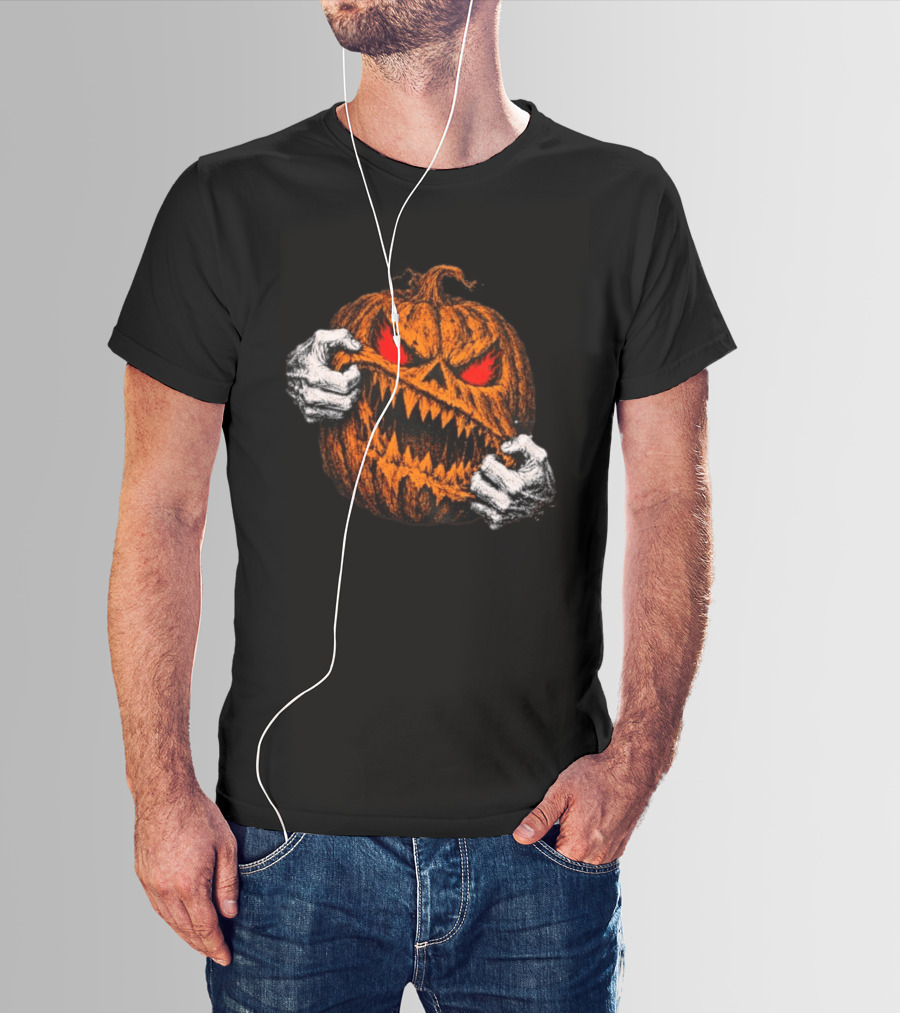 Halloween 2026 Evil Pumpkin Glowing Eyes Sharp Teeth Grinning Horror T-Shirt