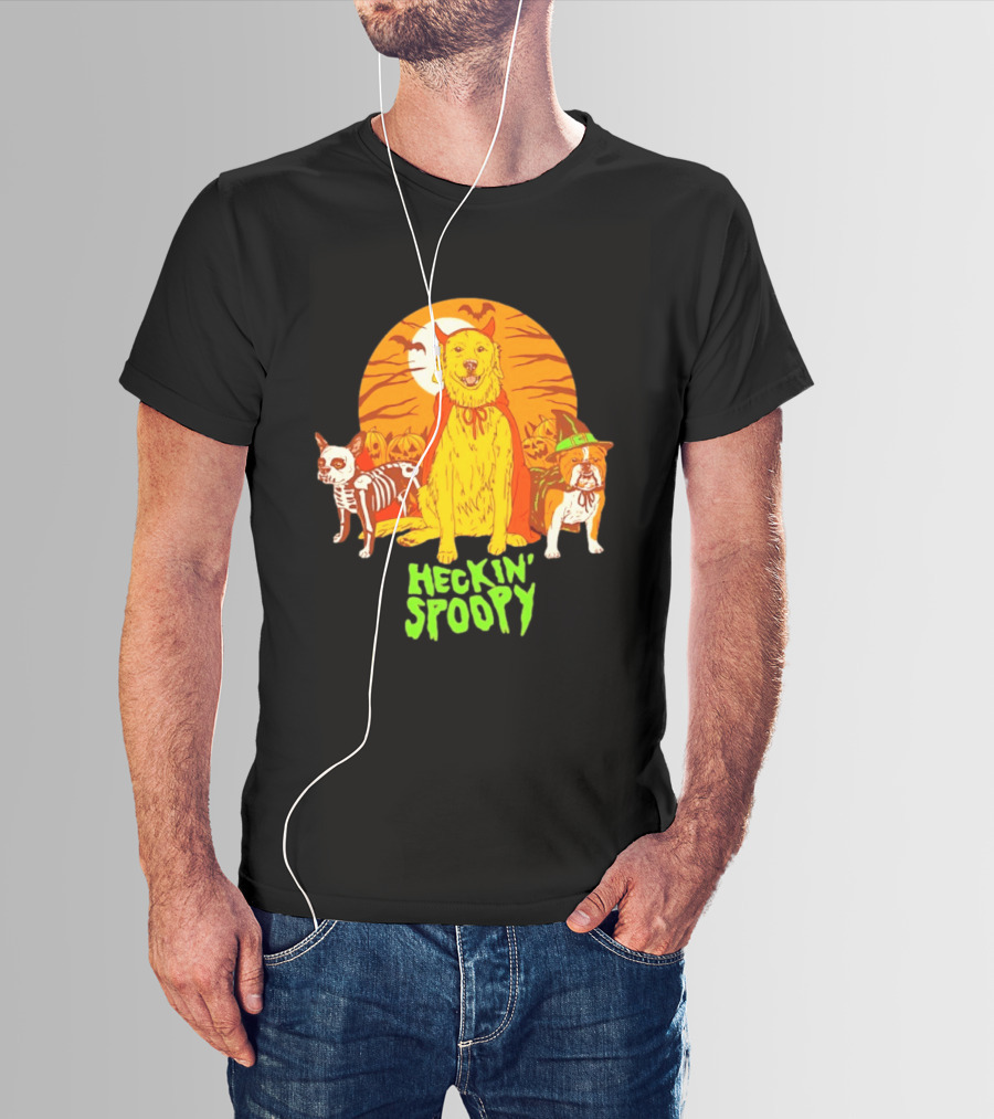 Heckin' Spoopy Dogs Halloween Golden Retriever Skeleton Costume Pumpkin Moon T-Shirt