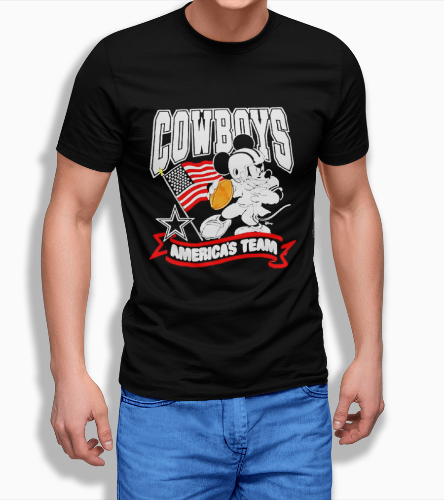 Cowboys Mickey Mouse Americans Team Flag Football T-Shirt