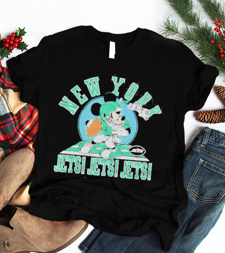 New York Jets Mickey Mouse Football Jets! Jets! Jets! T-Shirt