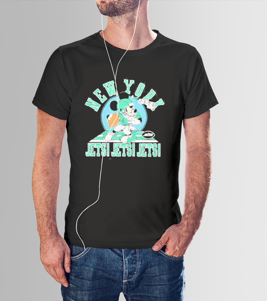 New York Jets Mickey Mouse Football Jets! Jets! Jets! T-Shirt